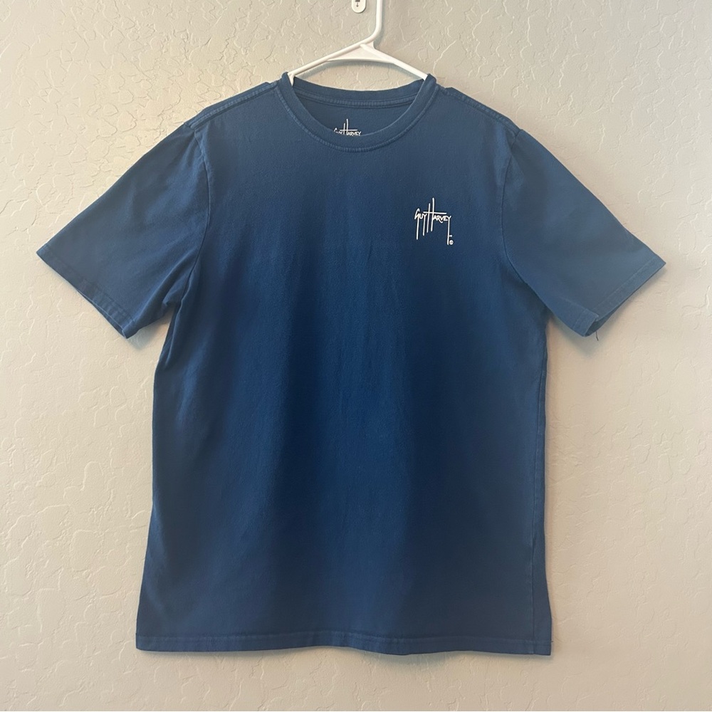 ⭐️Guy Harvey navy blue short sleeve fishing Americana shirt size medium